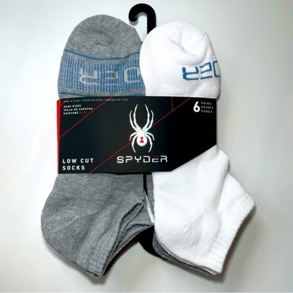 Spyder men’s low cut socks 6 pairs size 6-12 white gray black blue